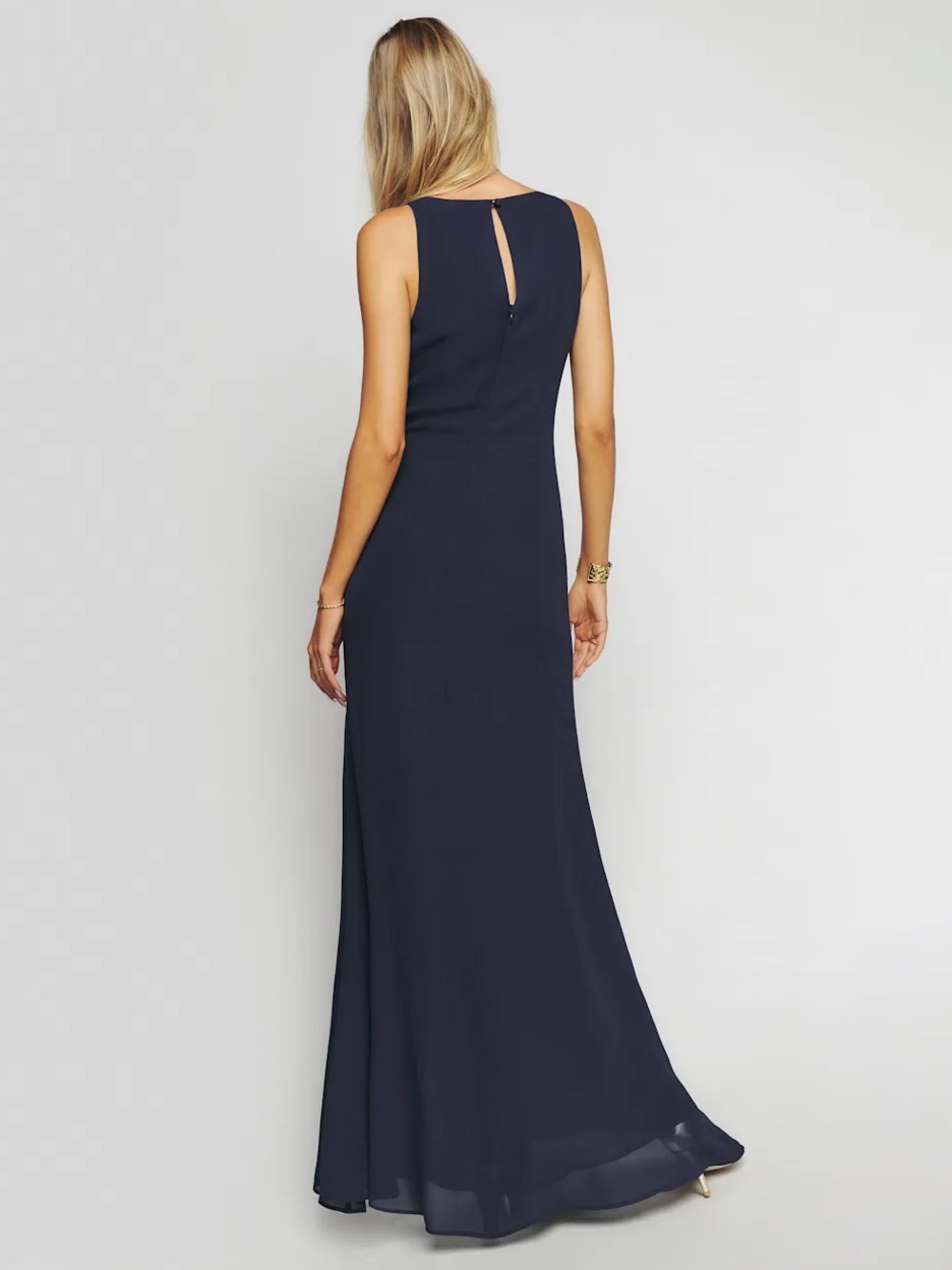 Reformation Senna Dress Navy Sleeveless Maxi Gown Cowl High Neck Slit NWT - Picture 5 of 9